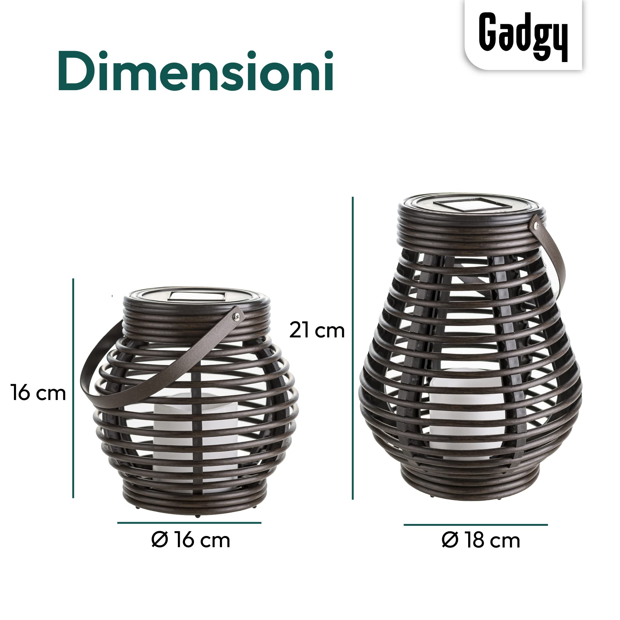 Gadgy Set 2 Lampade Solari da Esterno Effetto Rattan – Lanterne Solari Decorative Impermeabili – Luci LED da Giardino, Balcone, Patio o Terrazza – Energia Solare e Design Moderno