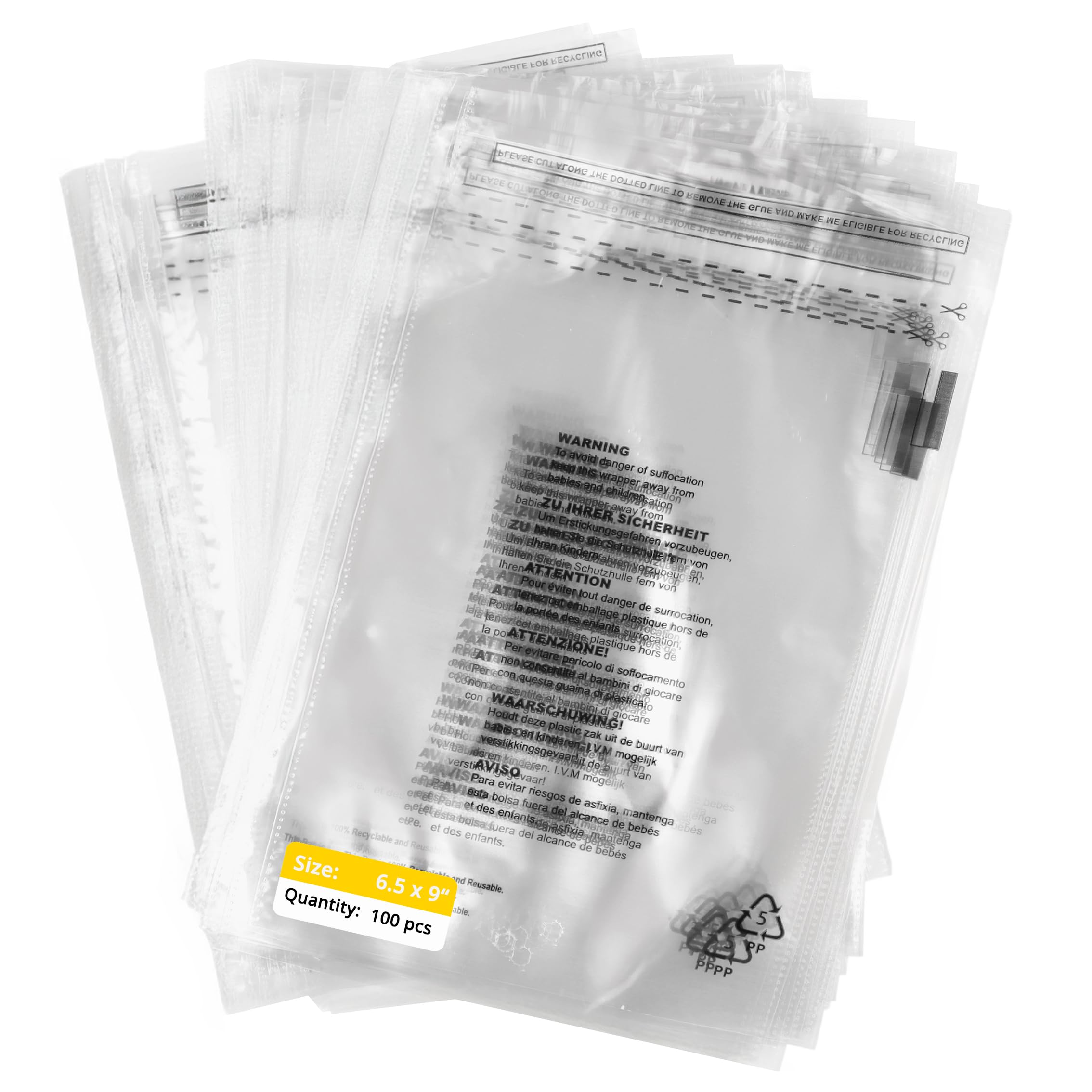 Go Pack Transparent 100 Pack 6.5 X 9" Clear Self Seal Poly Bags With Suffocation Warning, Clear Opp Bag 165 X 230Mm, Poly Bags For Clothing, Garment & Packaging Use