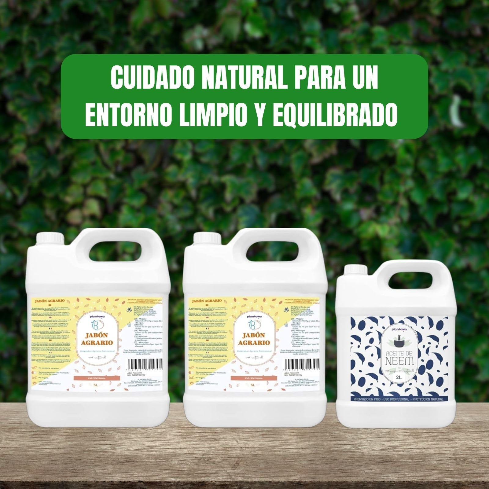PLANTAWA Pack Jabón Potásico 2x5L + Aceite de Neem 2L | Solución Multiusos | Fácil Aplicación y Máxima Eficacia | Versátil | Uso en Interior y Exterior | Productos de origen natural