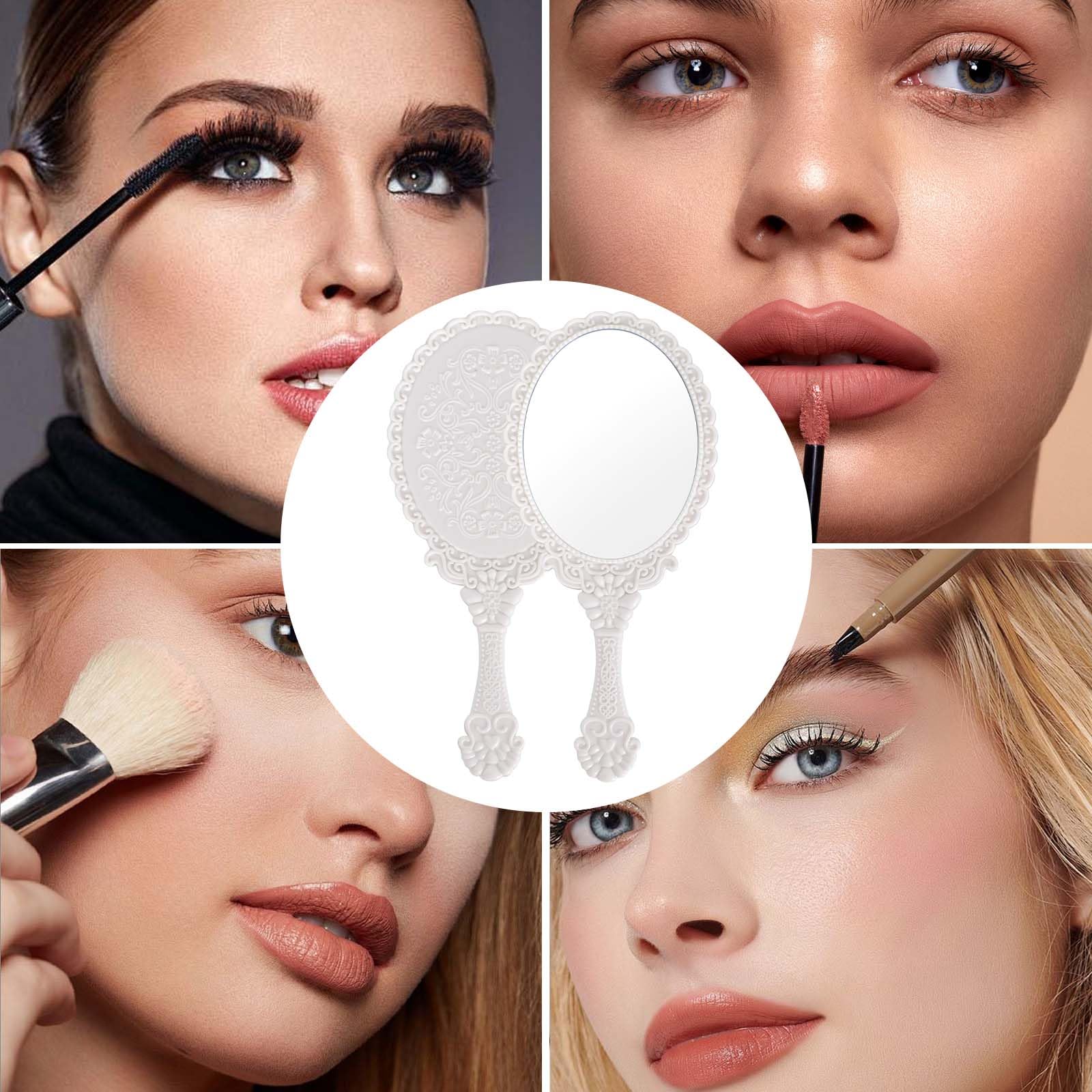 Specchio con Manico,Specchio Portatile Professionale,Specchio Barbiere con Comoda Maniglia,Specchio Cosmetico Forma Rotonda,Sostenibile e Durevole,Perfetto per Radersi o Applicare il Trucco (Bianco)