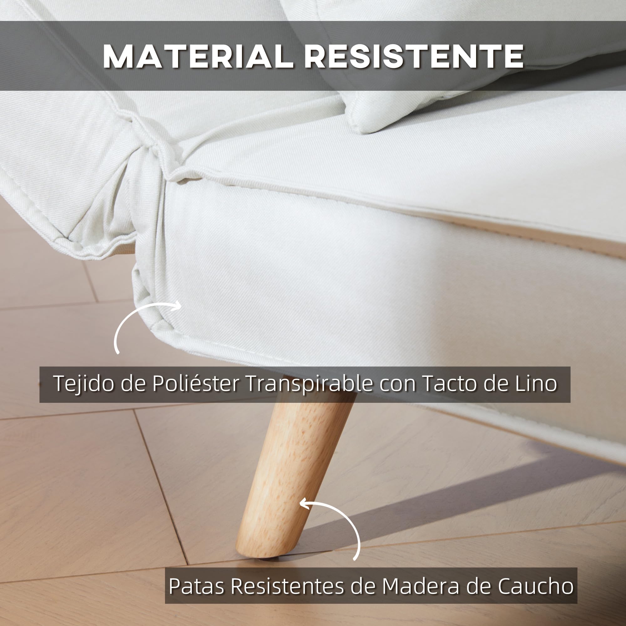 HOMCOM Sofá Cama Individual 3 en 1 94x78x80 cm Sillón Cama con Respaldo Ajustable en 6 Posiciones Almohada Acolchada Carga 350 kg para Oficina Dormitorio Salón Beige