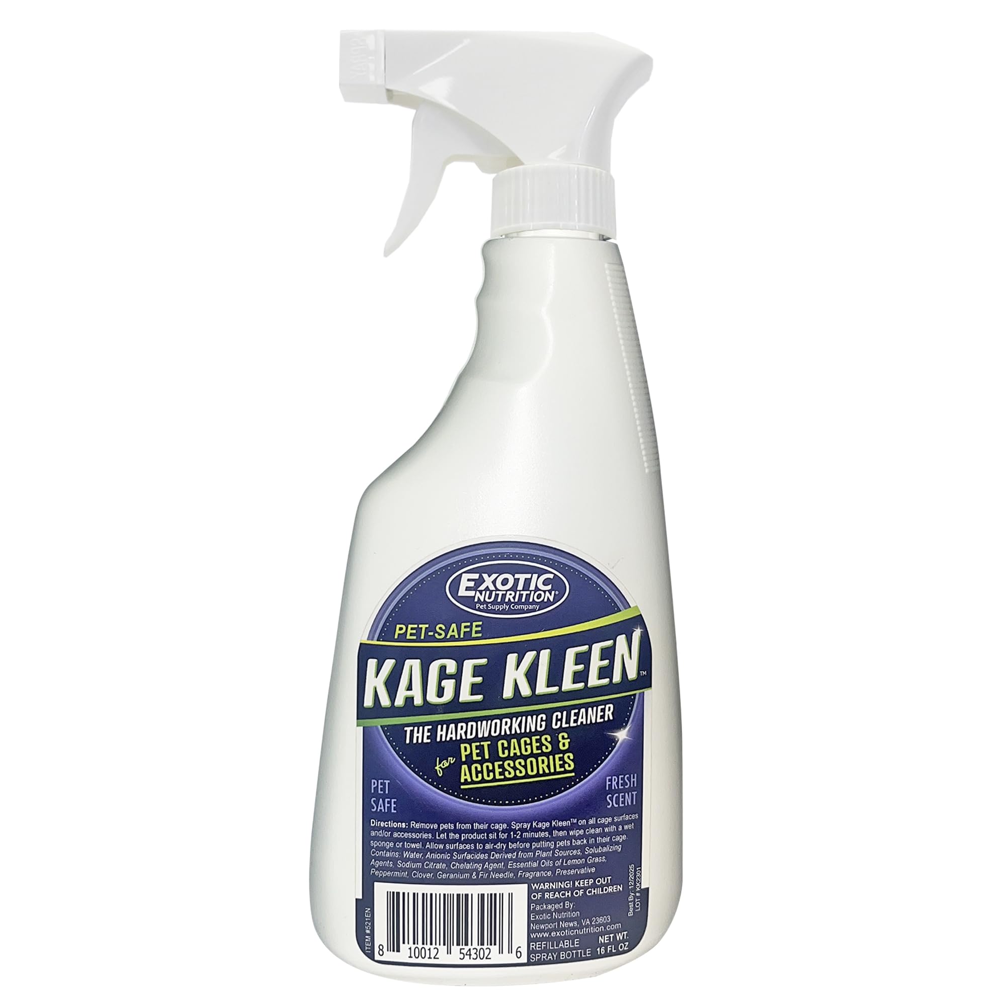 Kage Kleen 16 oz. - 100% Natural, Eco-Friendly, Pet-Safe, Multi-Surface Cleaning Spray for Cages & Accessories