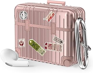 VISOOM Compatible With Airpods Pro 2 Case Cover, Funny Suitcase Design Case for Airpods Pro 2nd/1st Generation (2022/2019), Cute Fashion Protective Hard Case for Women Men with Keychain(Rose Gold)