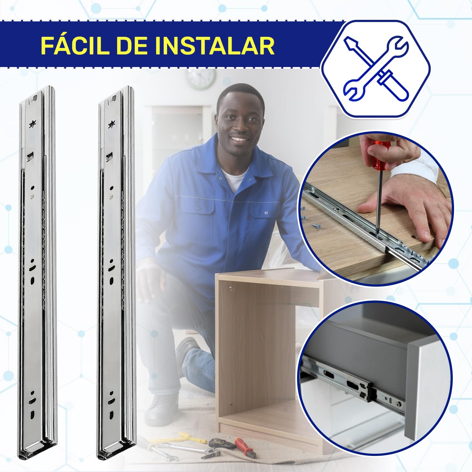 4 Pares Guias Correderas para Cajones con Rodamientos de Bolas 500x45 mm