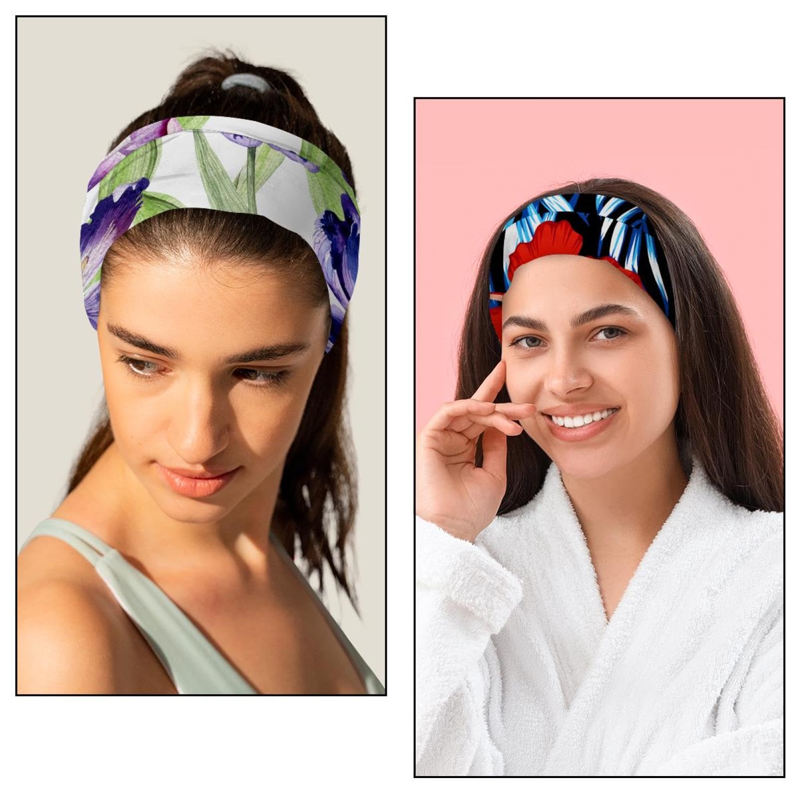 Lot de 6 bandeaux élastiques antidérapants pour femme, motif feuilles et fleurs, idéal pour l'entraînement, le sport, la gym, la course à pied, le fitness