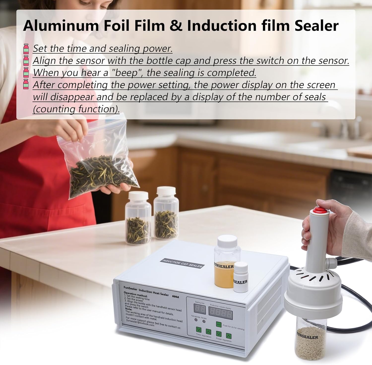 Induction Heat Sealer, Bottle Cap Sealing Machine For Plastic Glass Bottle Cap 110v