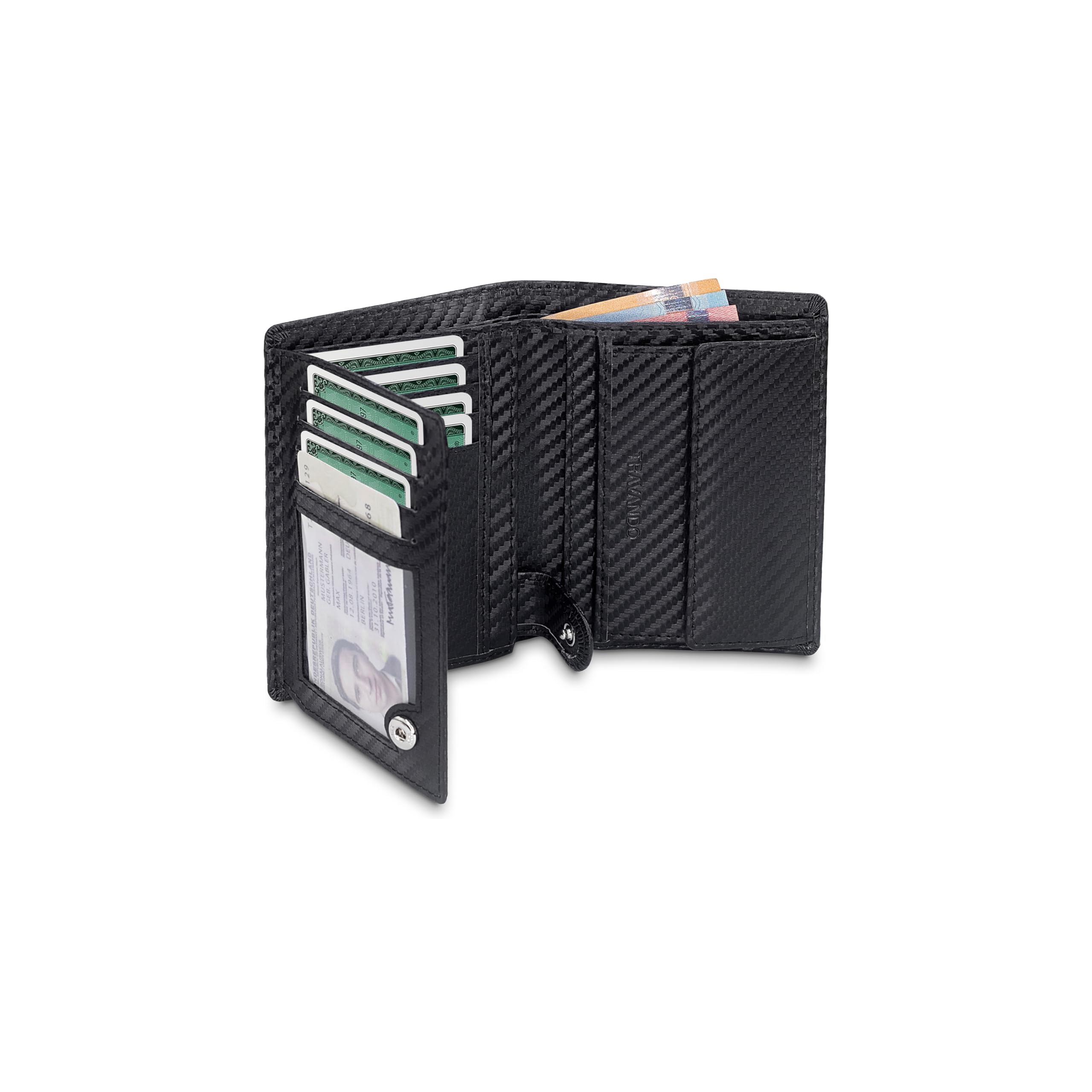 TRAVANDO Portafoglio Uomo Roma con protezione RFID - Porta Carte di Credito con Portamonete in formato Verticale (Carbon)