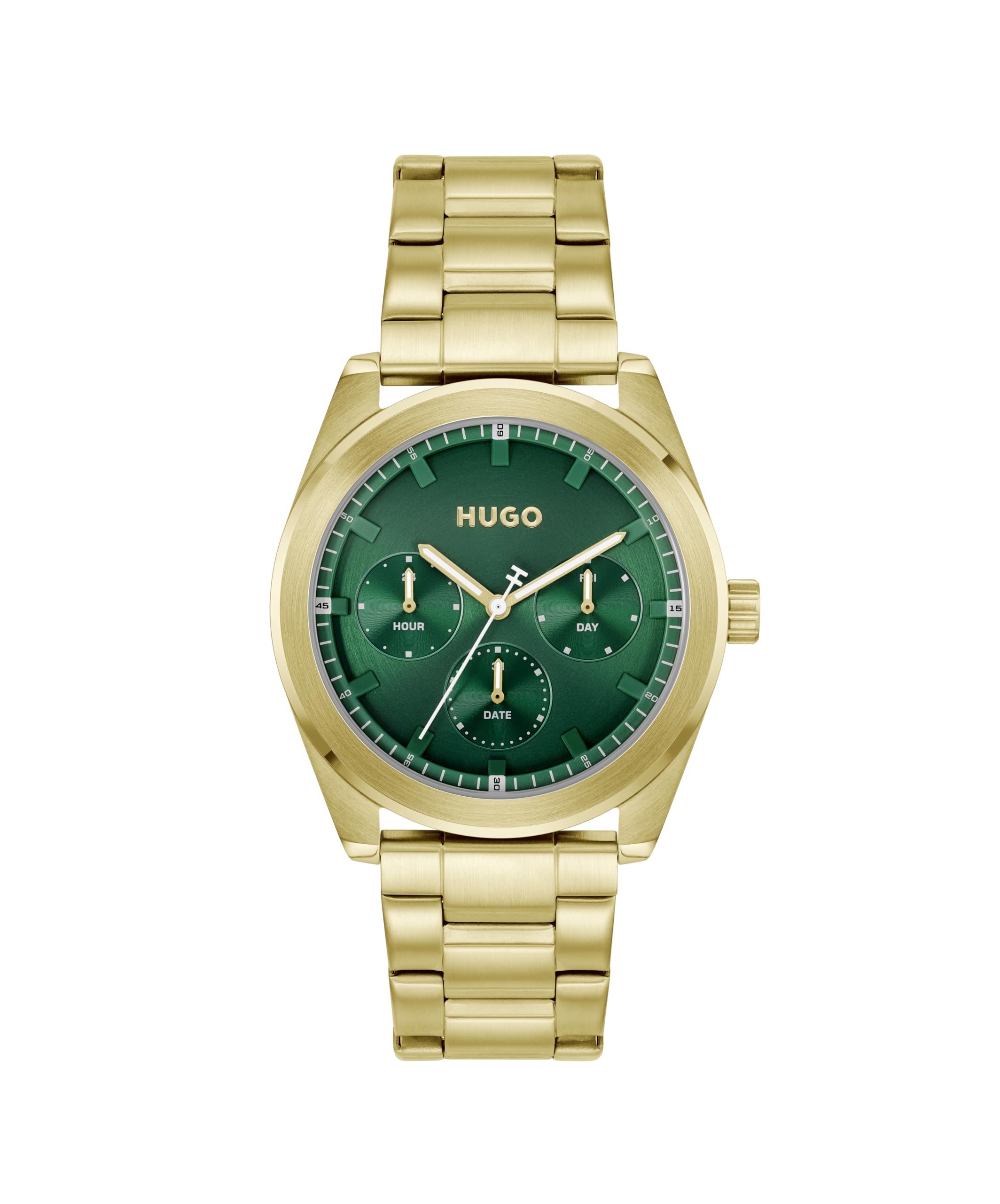HUGO Analogue Multifunction Quartz Watch for Men #Bright Sport Collection with Light Yellow Gold Stainless Steel Bracelet - 1530425