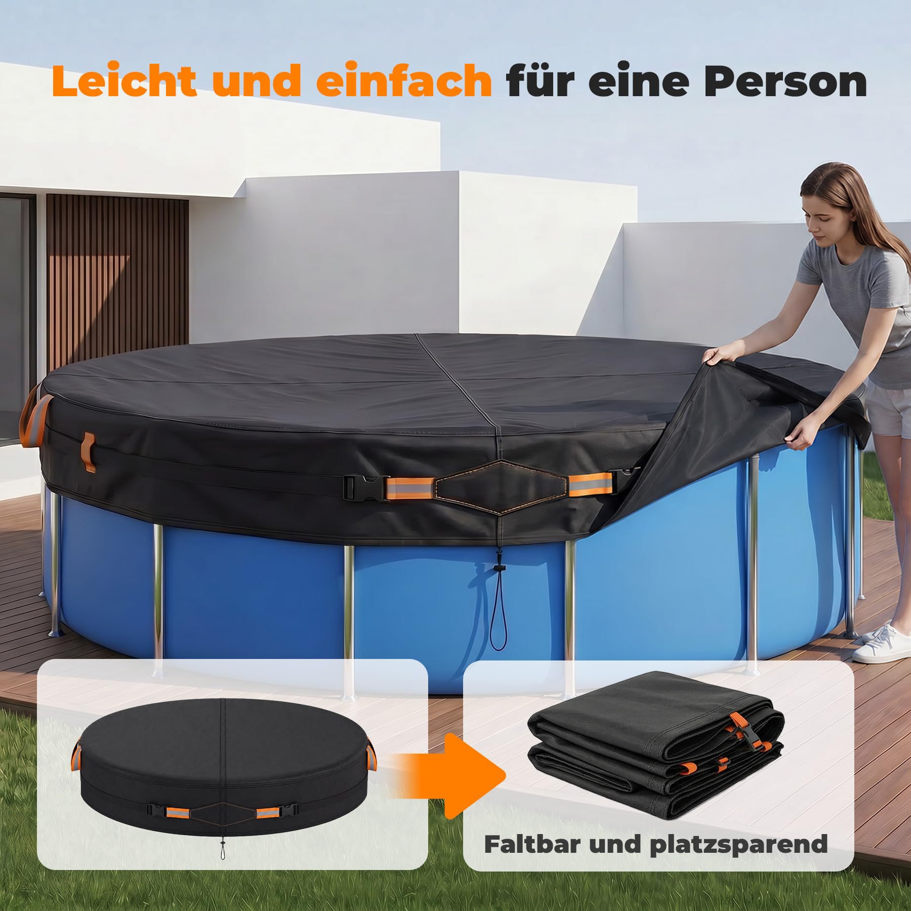 Telo di copertura per piscina rotonda, in tessuto Oxford rinforzato, extra spesso e resistente, per piscine rotonde, con fibbie e coulisse, diametro 244 cm