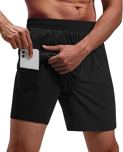 Pantalones cortos de correr para hombre con entrepierna de 5 pulgadas, 2 en 1, secado rápido, atléticos, gimnasio, entrenamiento, tenis, pantalones