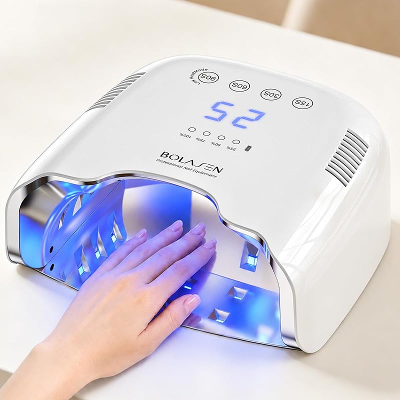 BOLASEN P30 Pro Cordless Rechargeable UV LED Nail Lamp for Gel Nails, White | 54W Nail Dryer with 15600mAh Battery, Spacious Interior, 4 Timer Modes & Metallic Reflector, 3X Fast Curing for Salon & Home