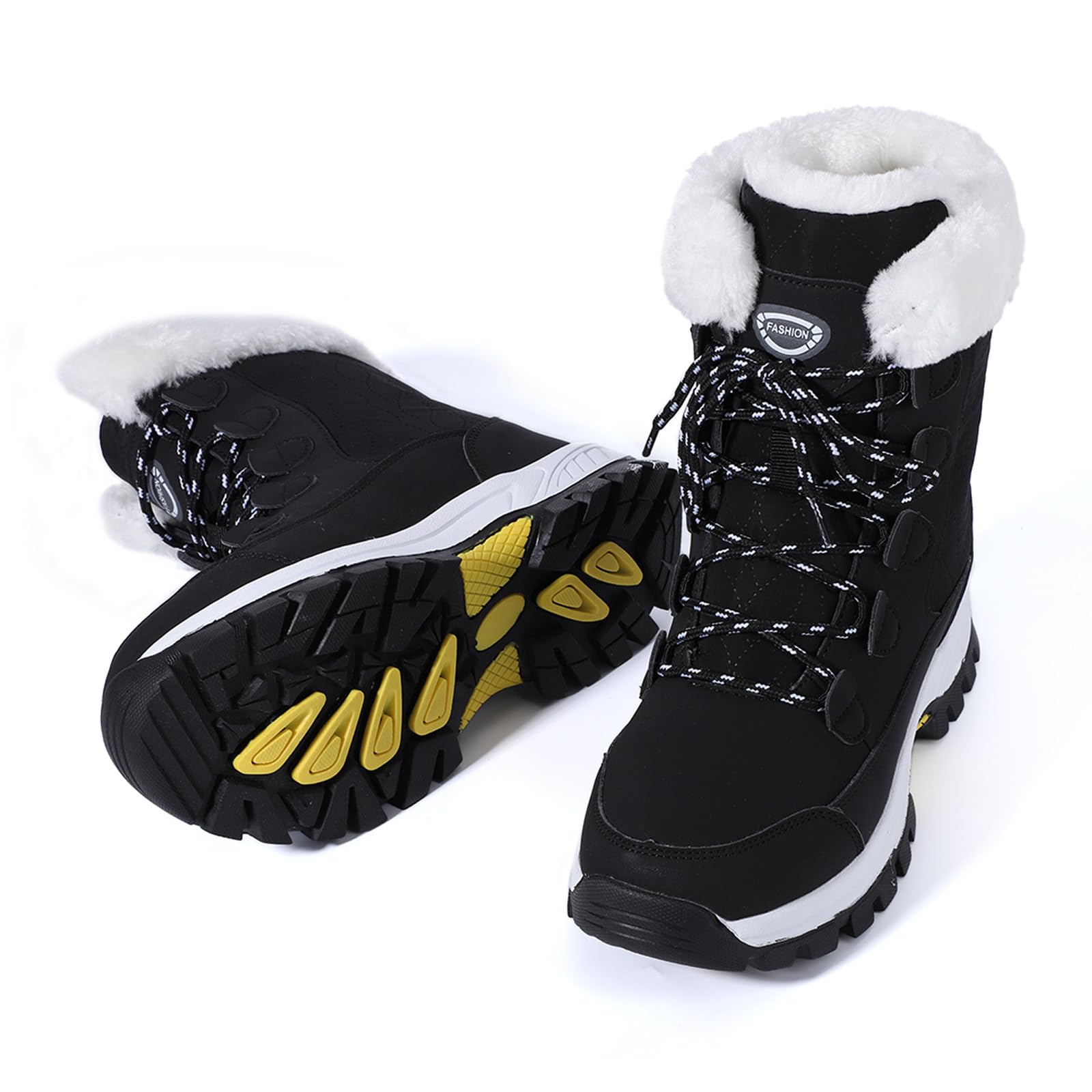 EVEOUT Damskie zimowe śniegowce do połowy łydki skóra PU antypoślizgowe buty outdoorowe z podszewką ze sztucznego futra (obcas 4 cm) do podróży i noszenia na co dzień, Czarny, 40 EU