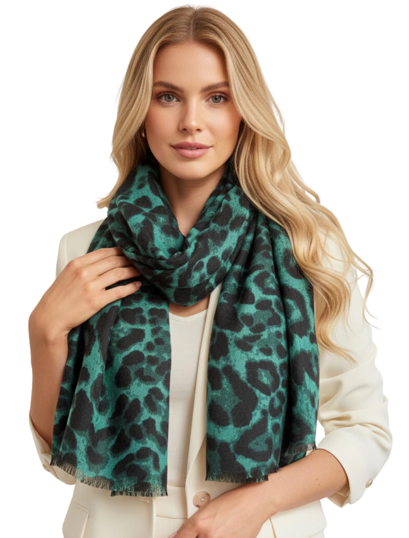 The Accessory Co. Ladies Large Snakeskin Scarf for Women, Leopard Print, Animal Shawl Wrap Sheer, Lightweight Scarves, Metallic Silver Mustard Yellow Pink Grey (Leopard: Green)