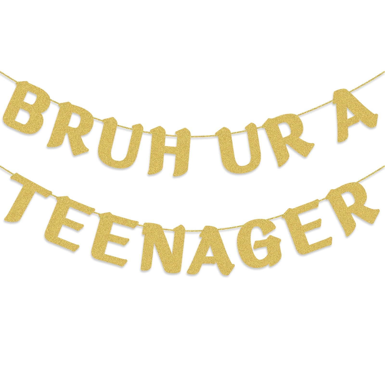 Bruh Ur a Teenager Banner, Birthday Decorations, Teen Party Sign with Glitter Letters, Pre-Assembled Hanging Wall & Ceiling Decor for Teenager Party Supplies