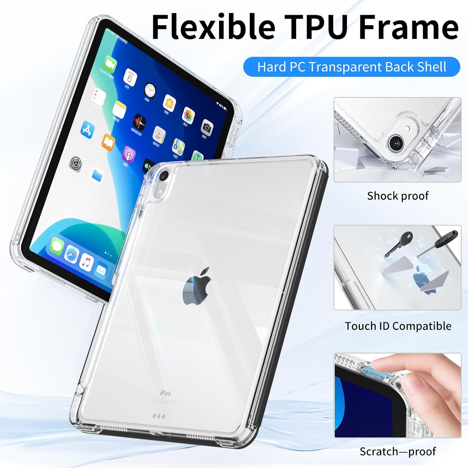 KENKE Hybrid Slim Case for iPad Air 11-inch M4/M3/M2 (2026/2025/2024), iPad Air 5th/4th Generation (2022/2020) 10.9 Inch -Detachable Sliding Cover with Clear Back Shell & Pencil Holder, Black
