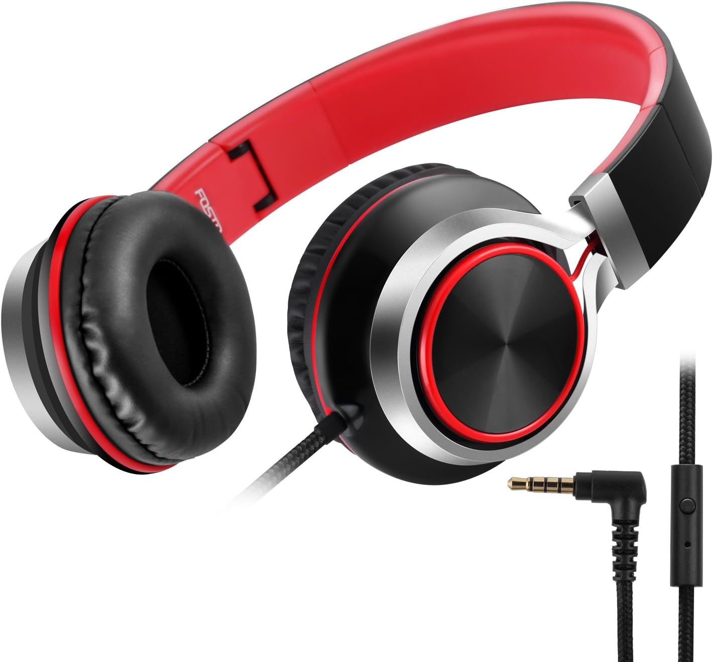 FOSTO Headphones, FT58 Stereo Foldable Headset Strong Low Bass Headphones with Microphone for iPhone, All Android Smartphones, PC, Laptop, Mp3/mp4, Tablet Earphones（Red