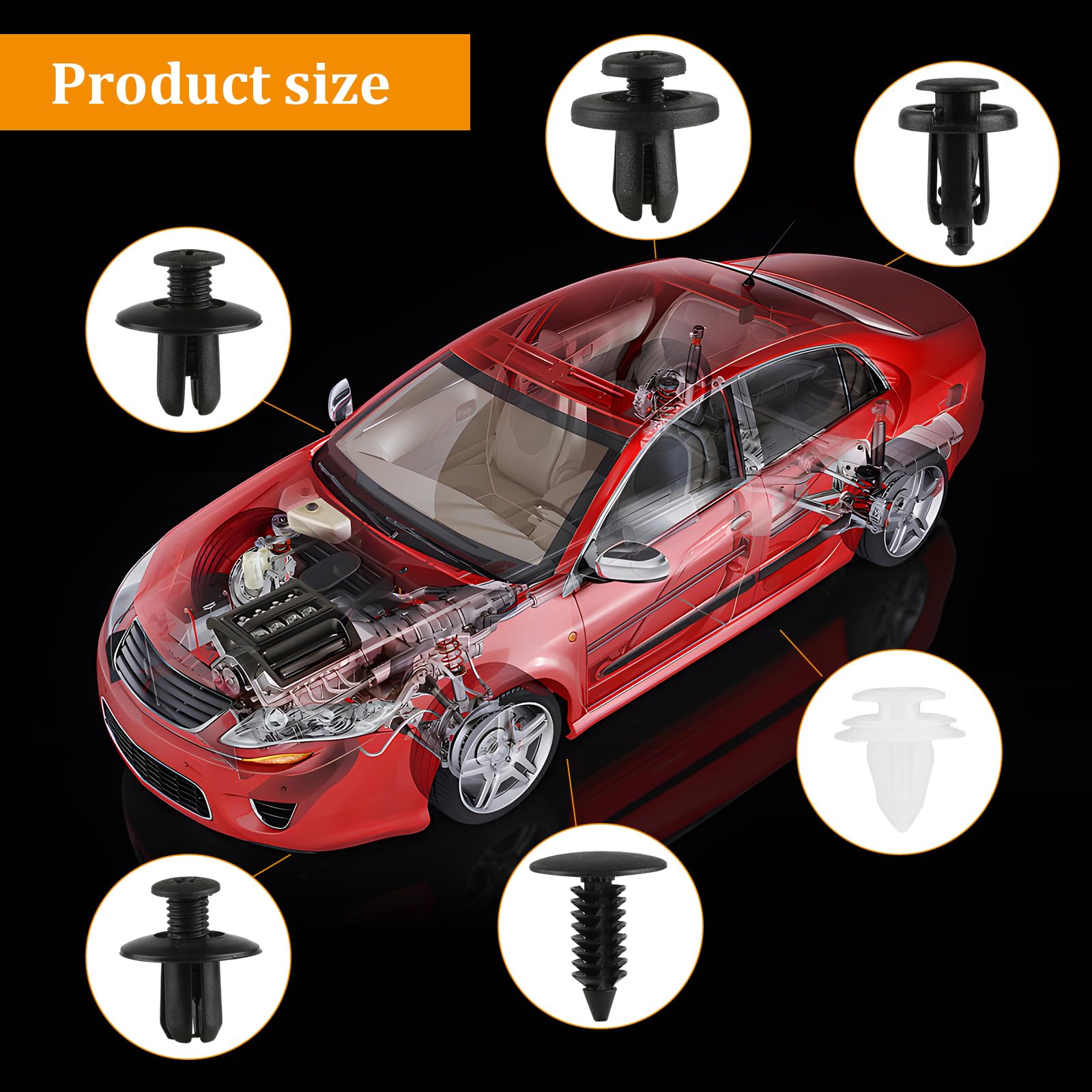 Litorange 95 clip di fissaggio per auto e 5 strumenti per la rimozione delle finiture, 6 tipi di clip di fissaggio per rivetti per auto, rivestimento