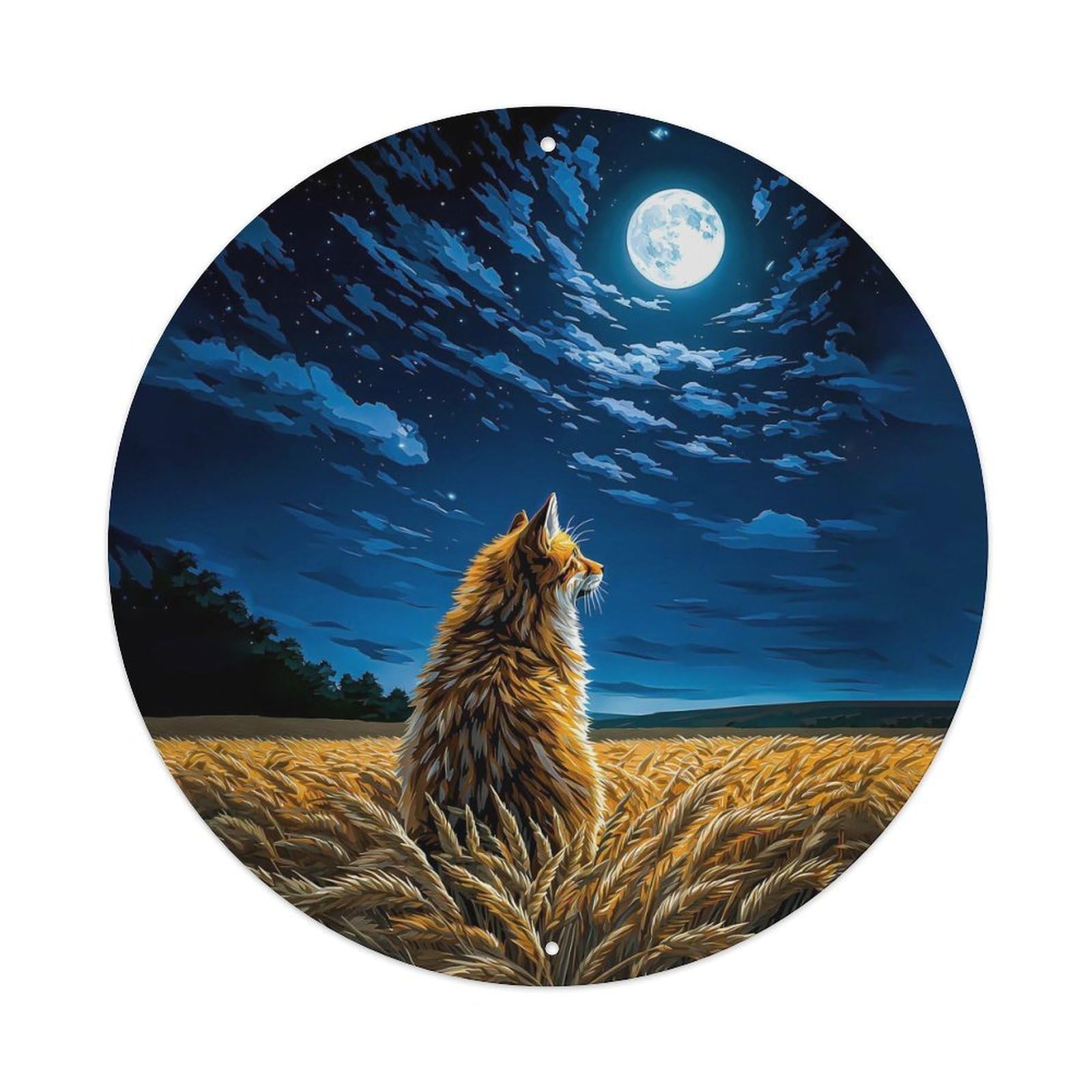 Animal Red Fox Full Moon Night Wheat Field Vintage Metal Tin Sign Plaque Wall Decor for Cafe, Club Bar, Office, Garden Metal Poster 8x8Inch