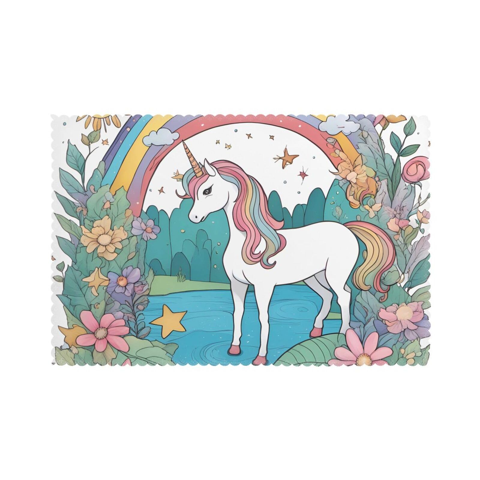 Unicorns by the river Placemat set of 6, oil-proof and insulated dining table placemats, washable and wipeable.