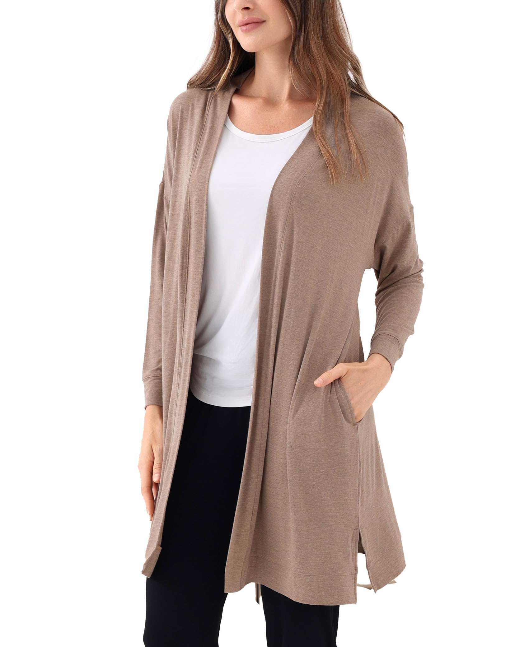 GYS Open Front Cardigan for Women Bamboo Viscose Lightweight Womens Cardigan with Pocketes Long Sleeve Casual Relaxed Coat