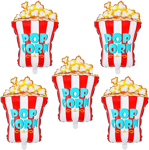 Globos de fiesta de palomitas de maíz, 5 globos de papel de aluminio para niños, cumpleaños, baby shower, película, noche, decoración de fiesta