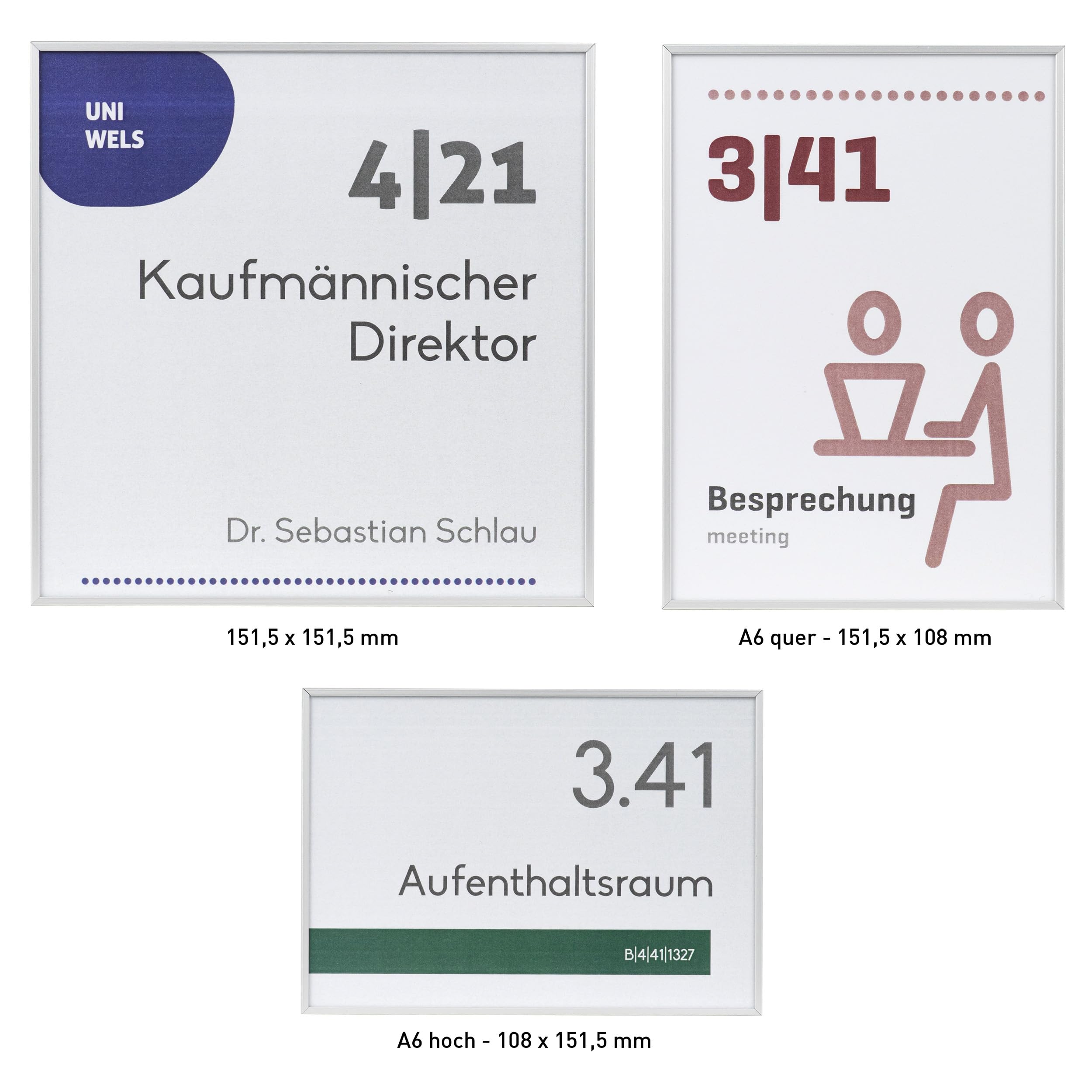 FORMO.einschub-light Türschild aus Aluminium – silber eloxiert, entspiegelt, mit Einschub – 5er Set – verschiedene Größen–Büroschild zur Selbstbeschriftung (Silber, 108 x 151,5 mm)