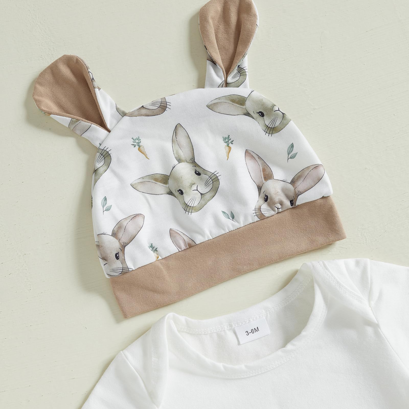 Muasaaluxi Newborn Baby Boy Easter Outfit My First Easter Romper Bunny Onesie Long Pants Headband Summer Outfits 0-18M (Khaki, 0-3 Months)