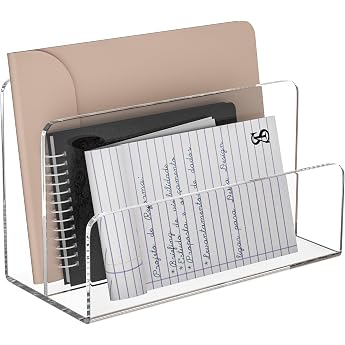 Sezanrpt Acrylic File Holder 2 Compartments Clear Desk File Organizer Office Magazine File Folder Organizer