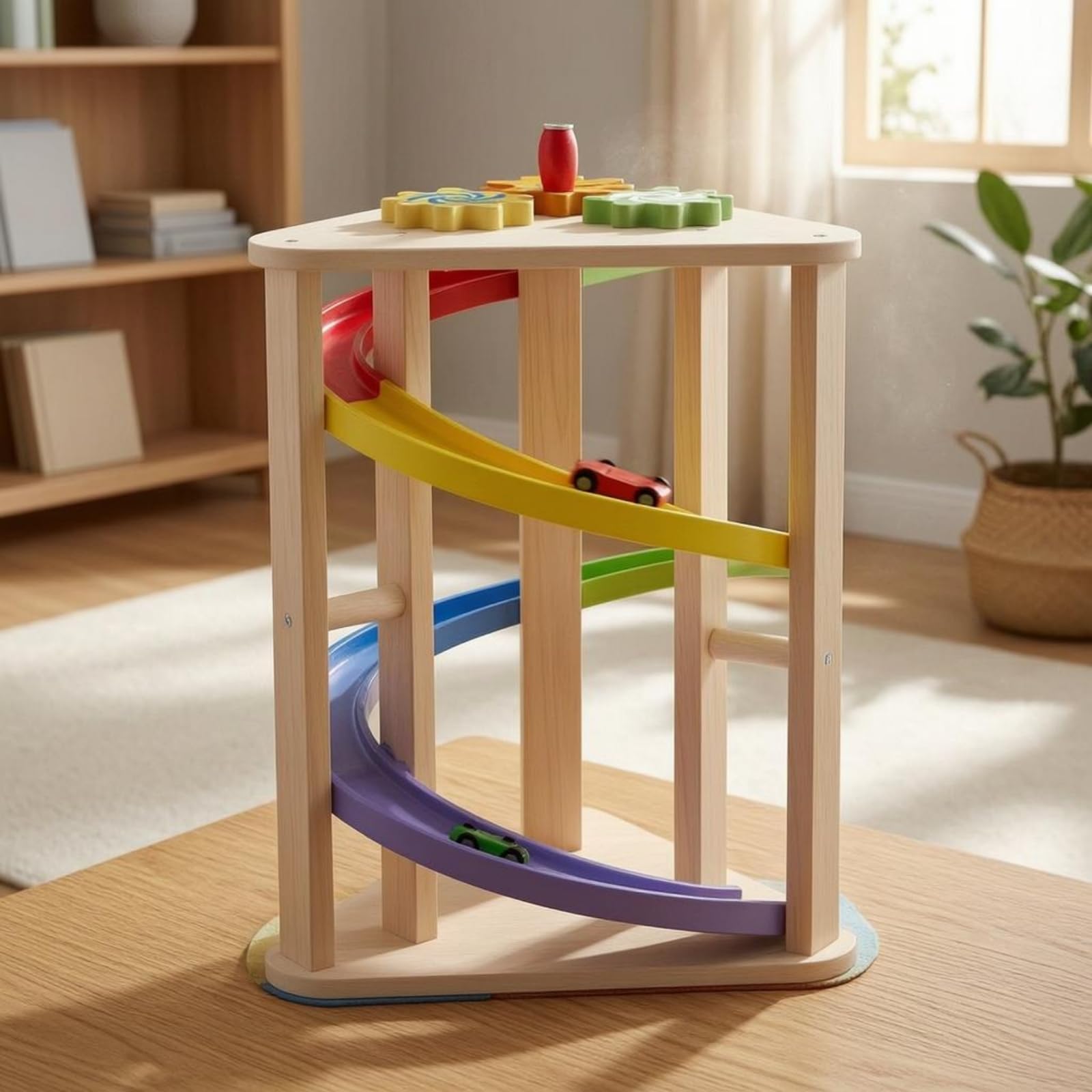 Kinder Kugelbahn Auto Rennbahn Holz Spielzeug Set Rutsche Bahn Lernspielzeug Zahnrad Aktivität Glatte für Vorschule Therapiestelle Frühförderung