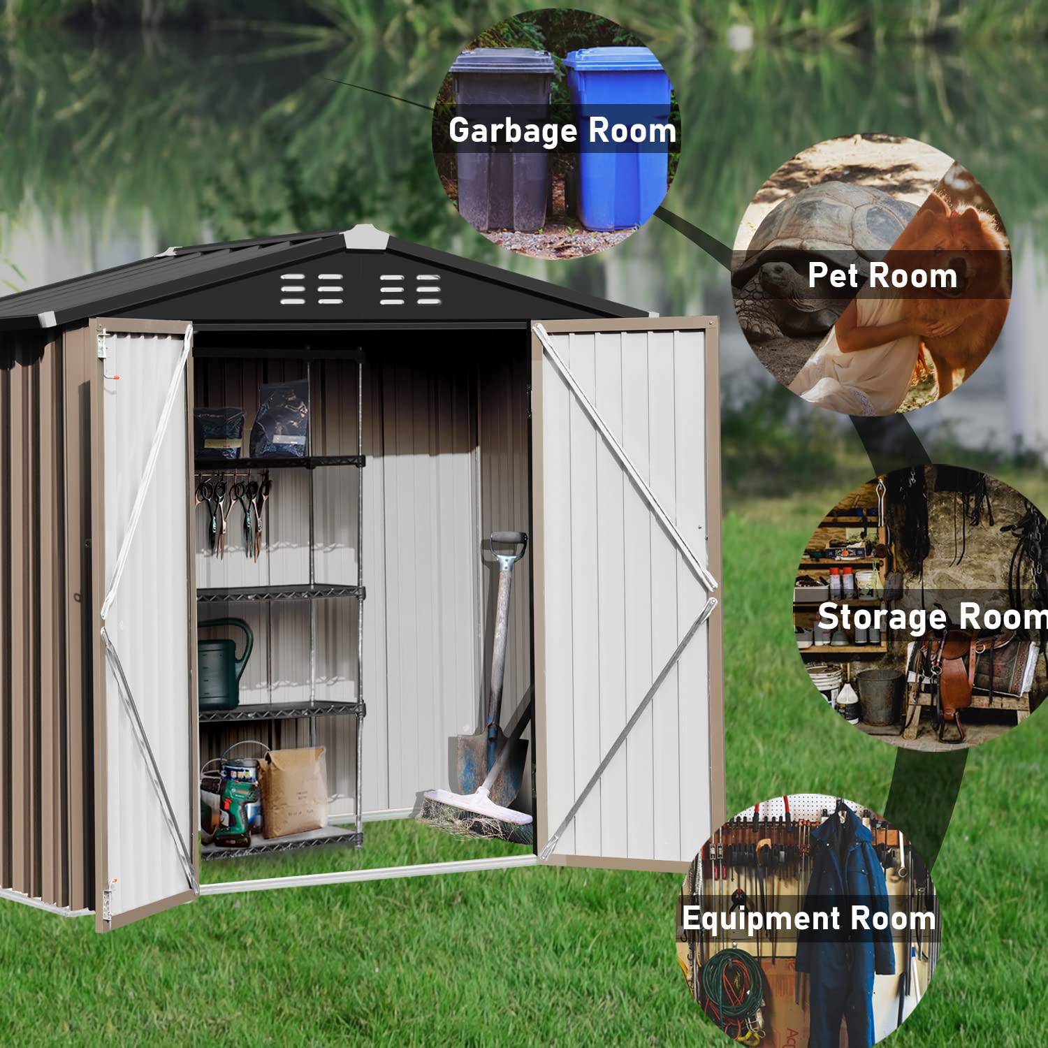 Catrimown Backyard 6x4 Storage Sheds, Galvanized Steel Outdoor Storage