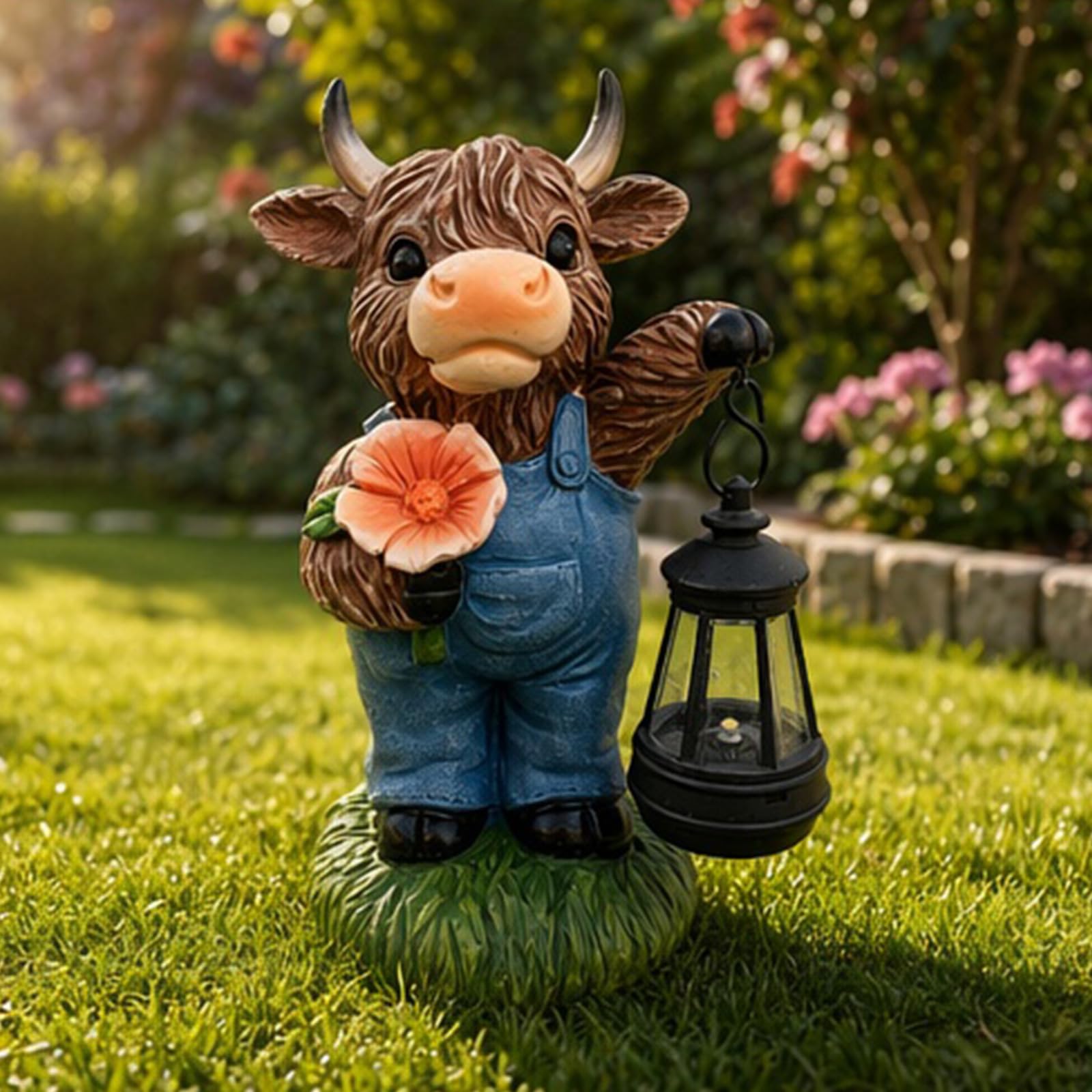 Statue di bestiame delle Highland, statuette illuminate a energia solare, divertente decorazione da giardino per cortile e patio, regali unici per gli amanti degli animali e spazi all'aperto