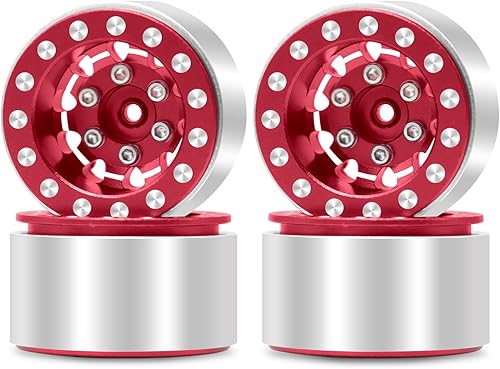 OGRC - Ruedas 1.0, llantas profundas, compensación negativa de 0.276 in, ruedas para SCX24 C10 JLU Deadbolt Gladiator Bronco 124 Crawler Car (rojo)