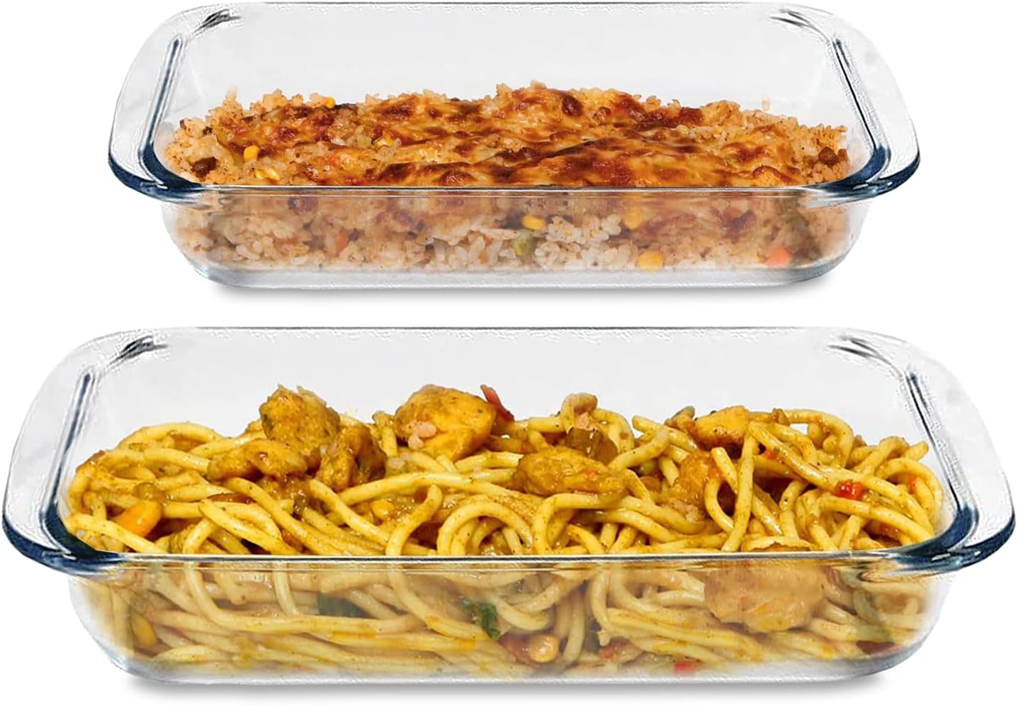 Home Smart 2PC Bakeware Glass Casserole Baking Dish 1LT And 2.2LT | Borosilicate Glass Rectangle Roaster for Multi-Purpose | Premium Baking Dish