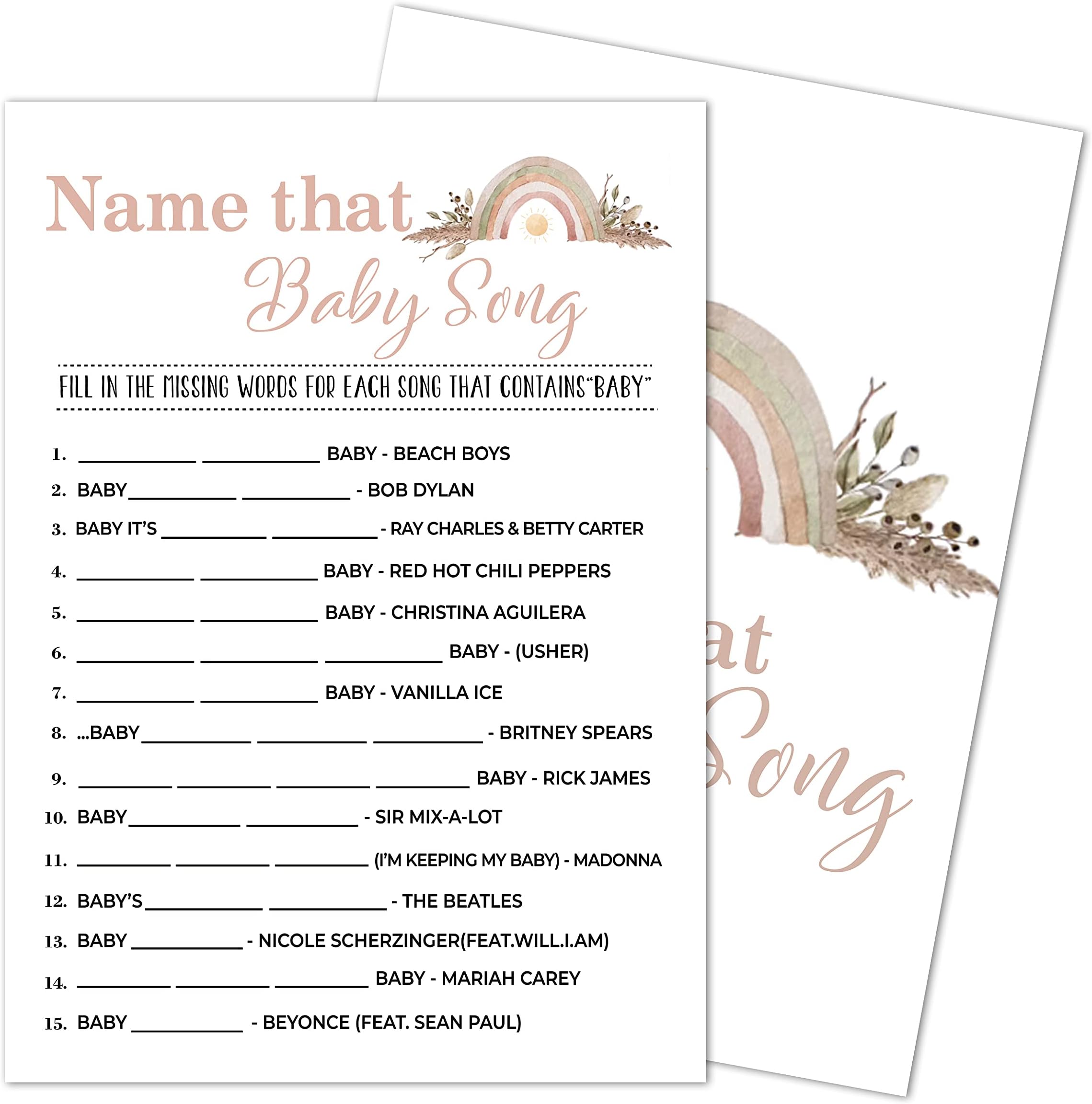 YuansailName That Baby Song Baby Shower Game, Gender Reveal Party Supplies, Rainbow Floral Party Decorations,– 30 Game Cards 1 Answer Card (bb001-yx01)