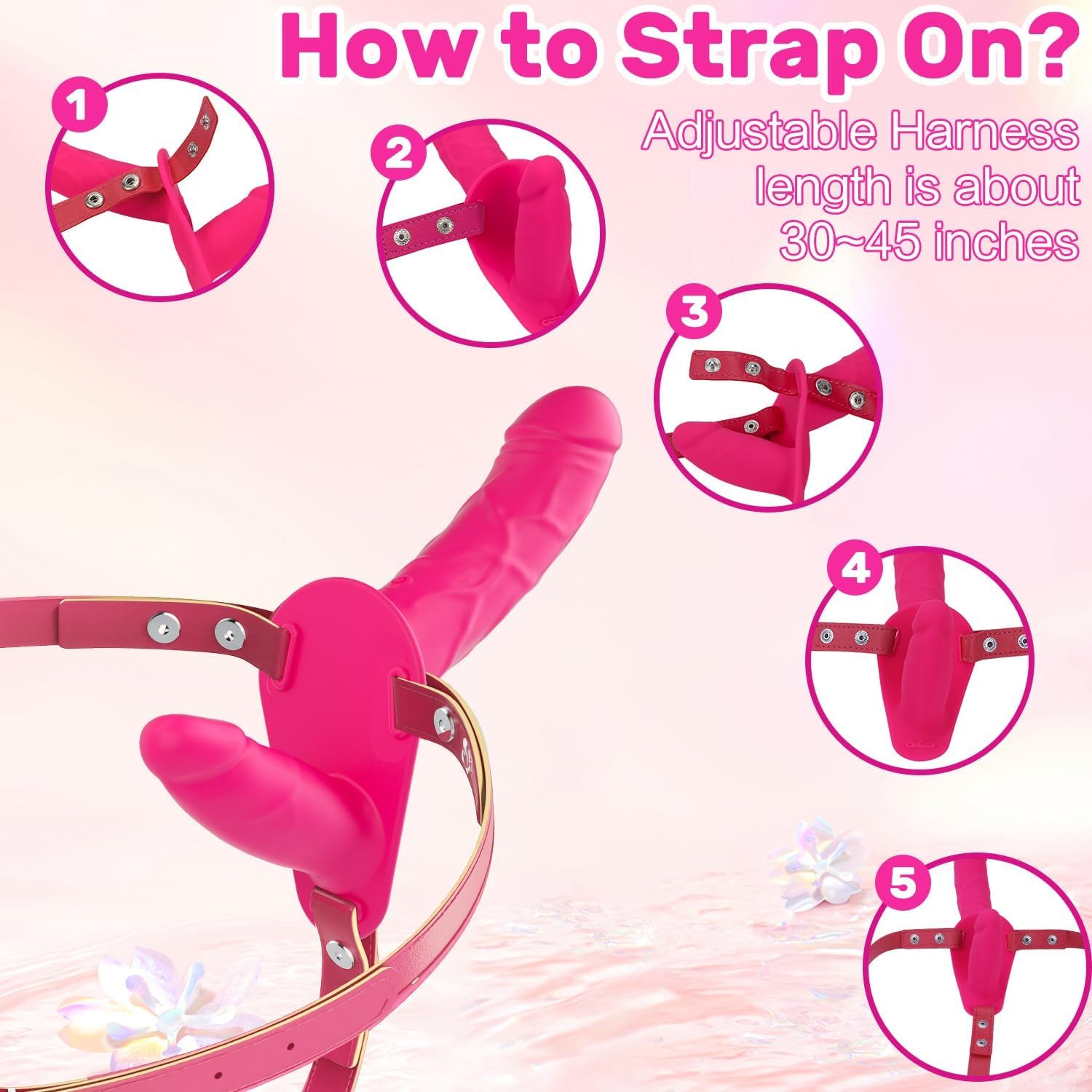 Strap-on Dildo Doble Strapon Cinturones Vibradores, Arnes Doble Silicona, Arneses Sexuales Dildos, Consolador Mujer Lesbianas Sex Toy, Juguetes Eróticos para Pareja Sexuales (Rosa)