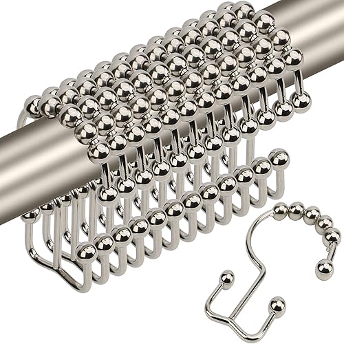 Gidse Ganchos para cortina de ducha, resistentes de acero inoxidable de doble cara, anillos para cortina de baño, cortinas de ducha, juego de 12