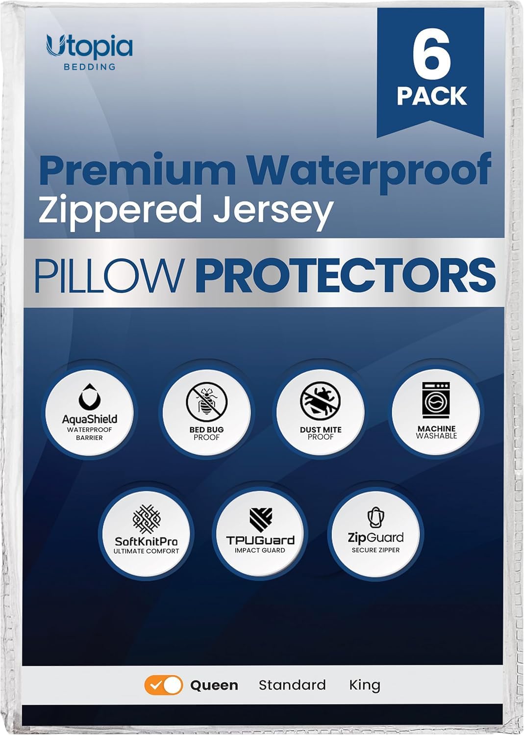 Set of 6 Pillow Protectors with Zipper Queen Size, Pillow Covers
