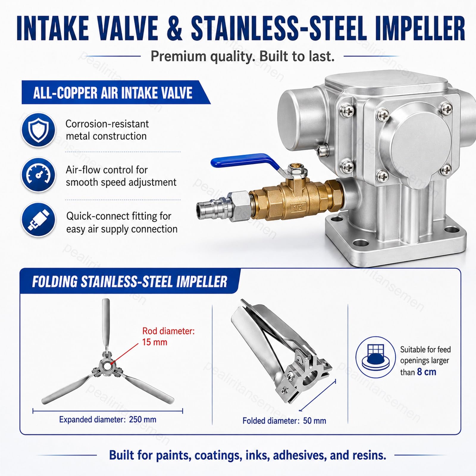 Agitador de Aire IBC,Mezclador de Aire para Depósito IBC y Barril Abierto,Agitador Neumático de Velocidad Ajustable con Hélice Plegable de Acero Inoxidable,para Resinas,Pinturas 3-Cylinder