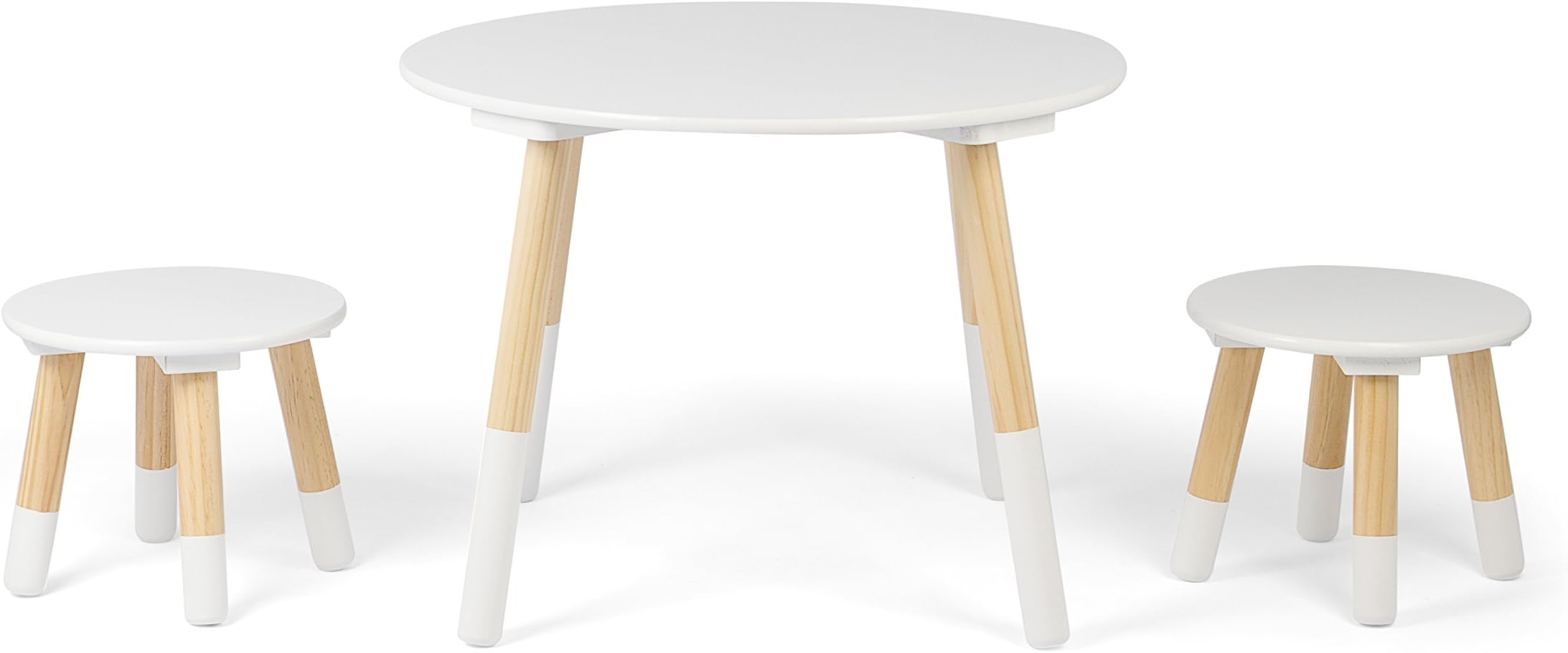 Kledio Children's Table and Chair Set – Round Kid's Table Made of Wood, Including 2 Stools – Children’s Furniture Set Perfect for Kid's Bedroom