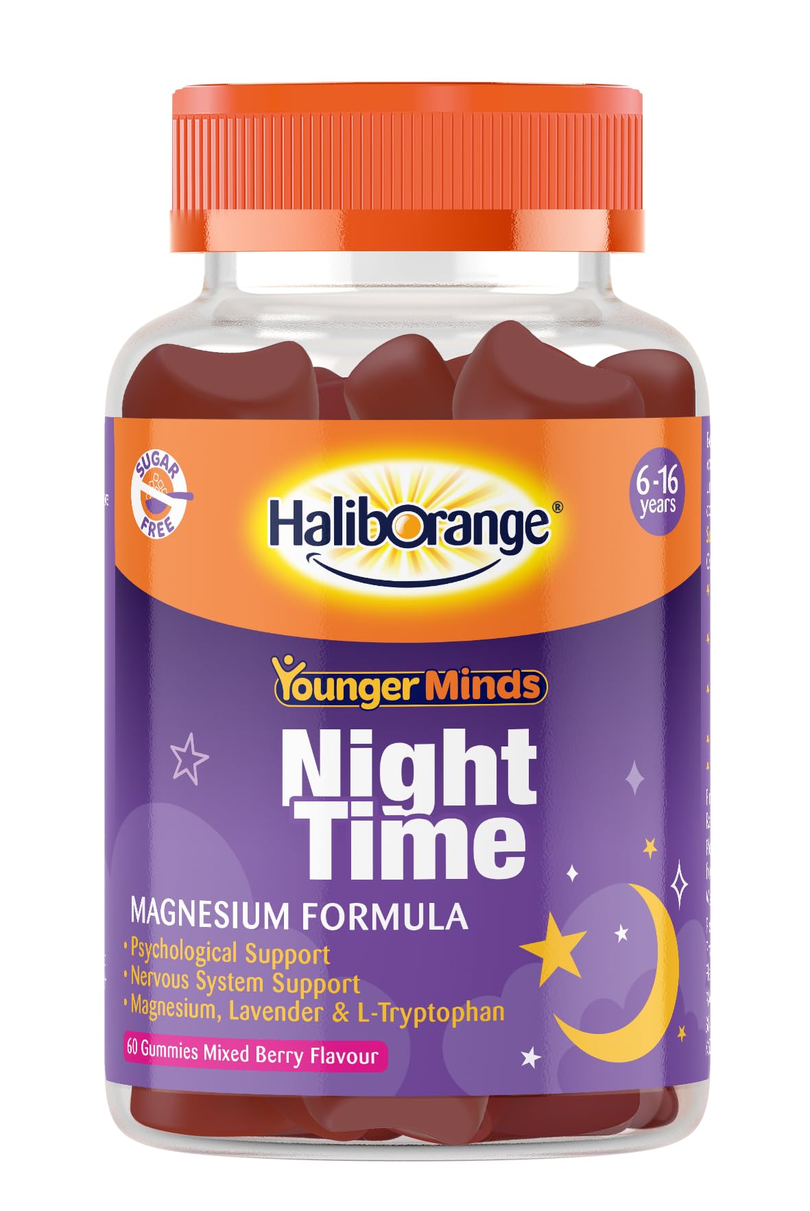 Haliborange YoungerMinds Night-time Gummies for Kids 6–16 | Sugar-Free Sleep Support with Magnesium, L-Tryptophan, B6 & Lavender | Promotes Relaxation & Bedtime Routine – 60 Gummies
