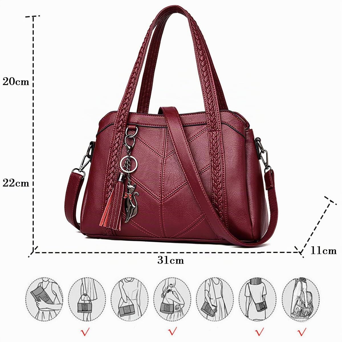 Damen Hobo Schultertasche Tasche mit Schultergurt Umhängetasche Handtasche aus PU-Leder EINWEG