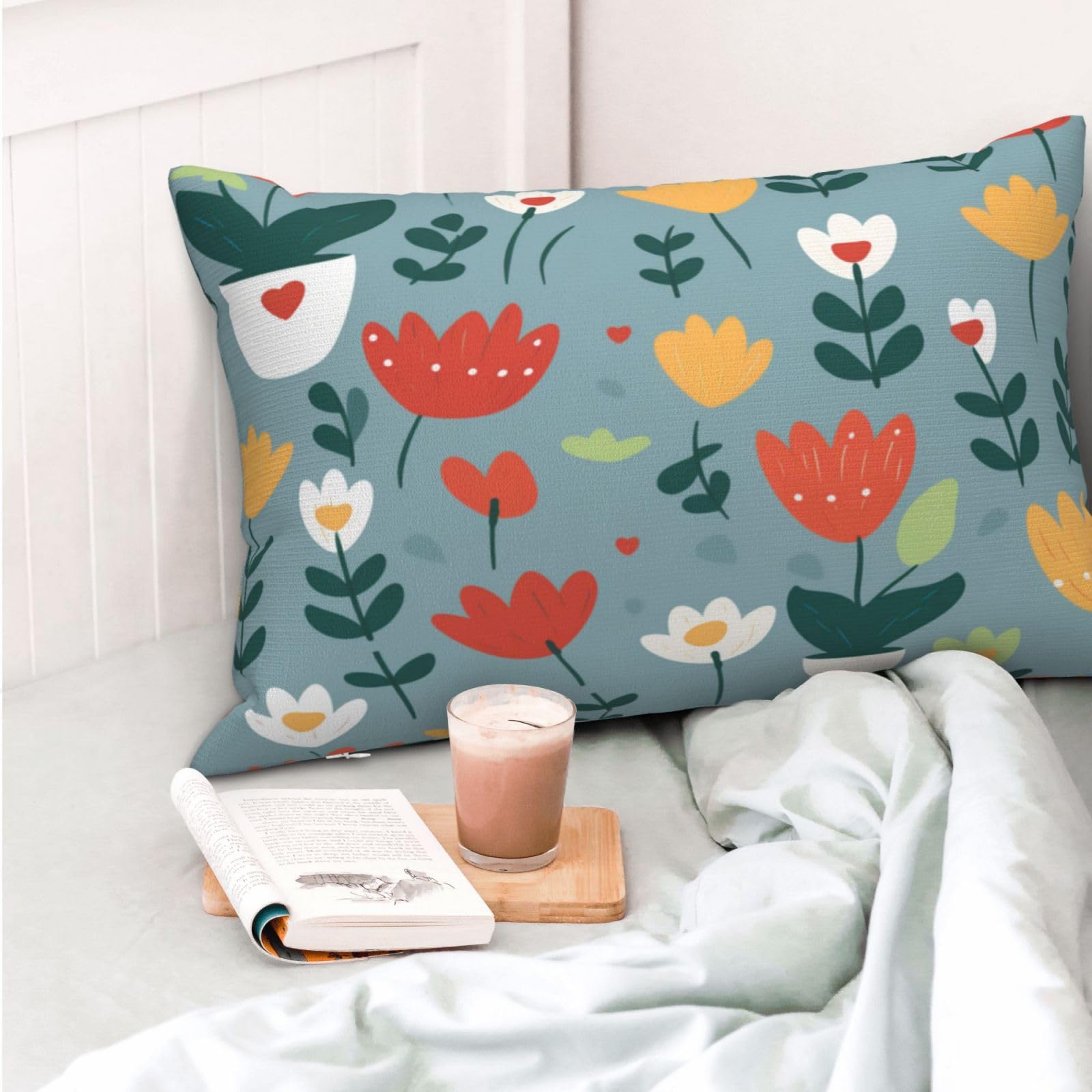 Kissen 50x70 Blau Kissenbezug Blumen 2er Set Atmung Produktbild-Vorschau 4