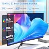 Monitor curvo de 27 pulgadas FHD (1920 x 1080), panel VA, 75Hz, HDMI/VGA, Low Blue Light, Flicker-Free, sin marco en 3 lados, montaje VESA, base metálica delgada, para uso en hogar u oficina, negro 3