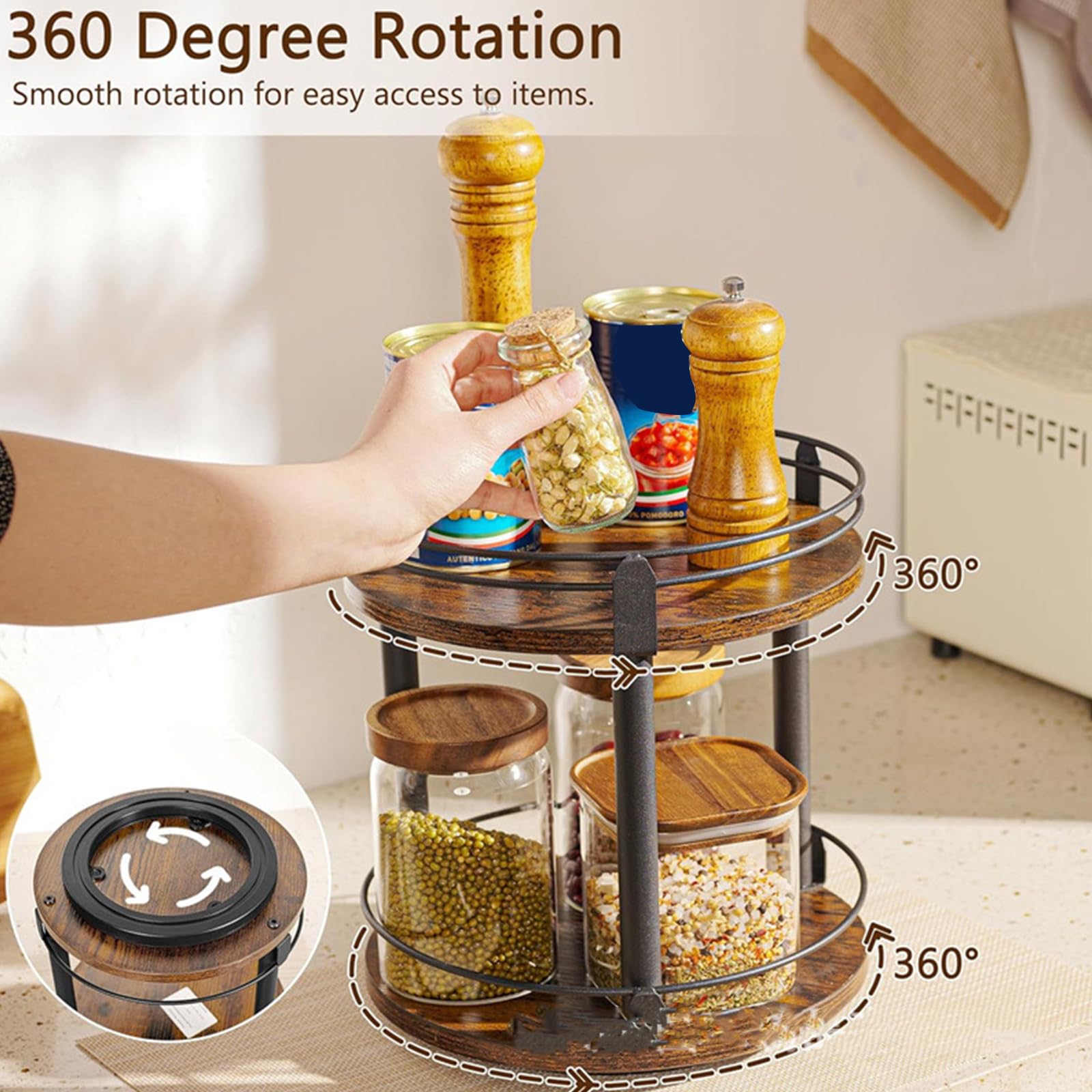 Plateau tournant en bois Lazy Susan pour dessus de table pour garde-manger, salle de bain, vanité, décoration d'intérieur
