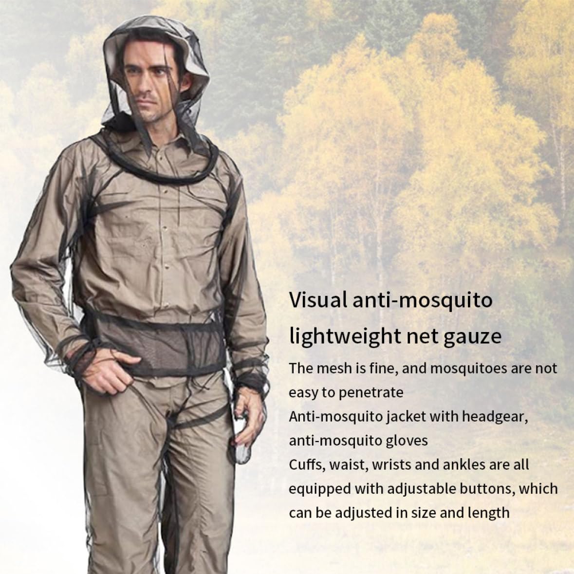 Lawnrden Mosquito Net Suit, Anti Mosquito Clothing, 4PCS Translucent Breathable Nets, Adjustable Suit, Foldable Protection for Camping Cycling Fishing Hiking L/XL