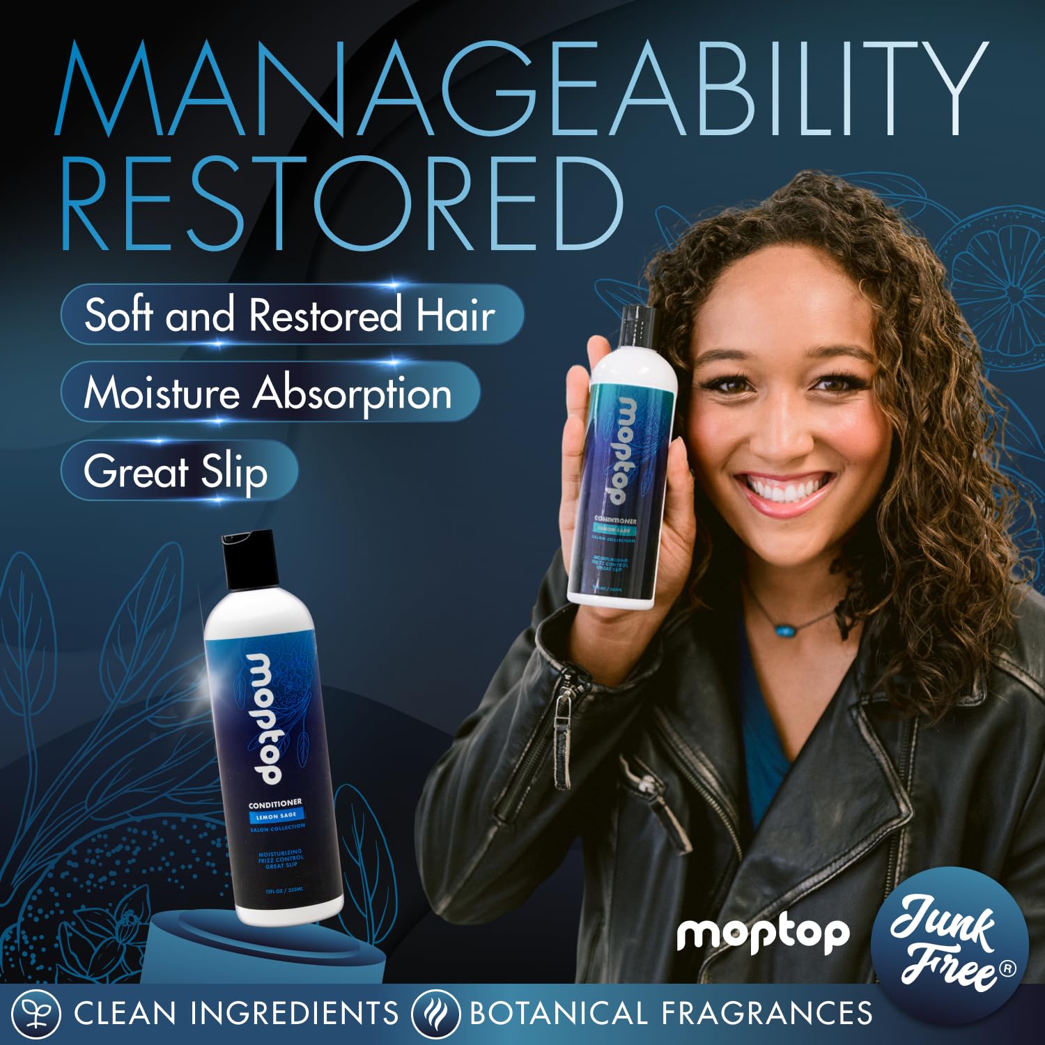 MopTop Acondicionador diario de salón para cabello seco, grueso, ondulado, rizado y rizado, tratado con color y natural, hecho con aloe y miel, reduce el crecimiento, aumenta la humedad, manejabilidad