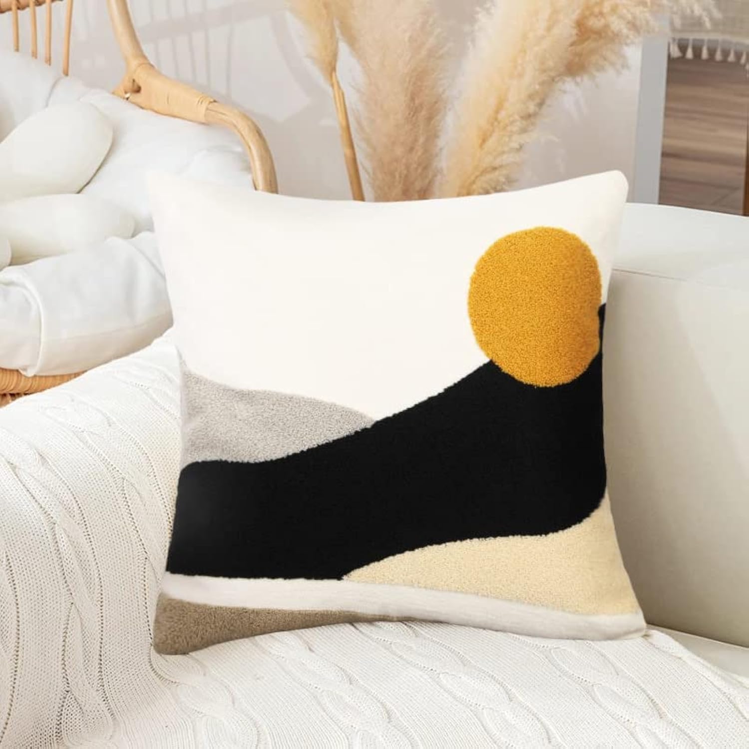 Merrycolor Boho Sun Throw Pillow Covers 18 X 18 Textured Mid Century Modern Throw Pillow Covers Abstract Bohemian Aesthetic Decorative Pillows for