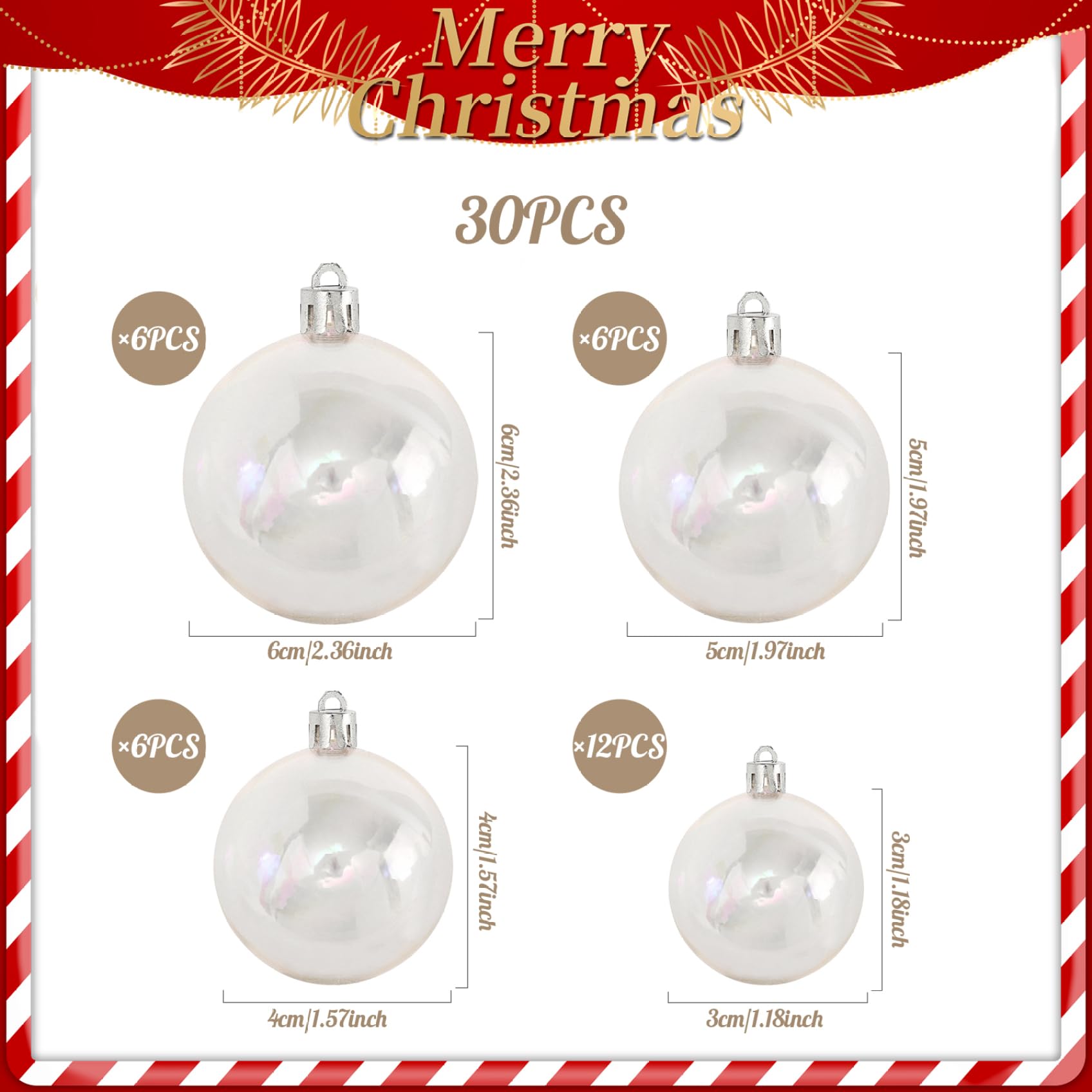 Mini adornos iridiscentes, bolas de adornos iridiscentes, 30 piezas de bolas de Navidad transparentes, 4 tamaños diferentes, colgantes, rellenables para árbol de Navidad, decoración de fiestas navide