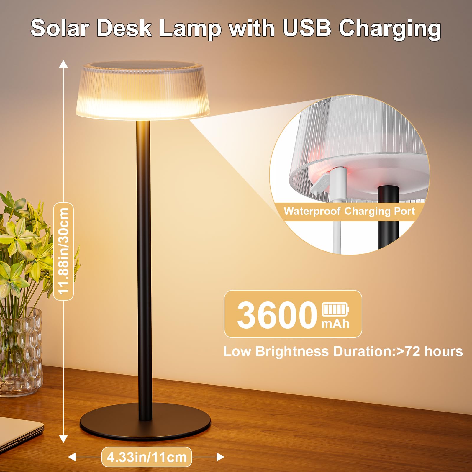 Led Solar Tischlampe Kabellos Outdoor Touch Dimmbar Akku Tischleuchte IP65 Wasserdicht 2 Stück