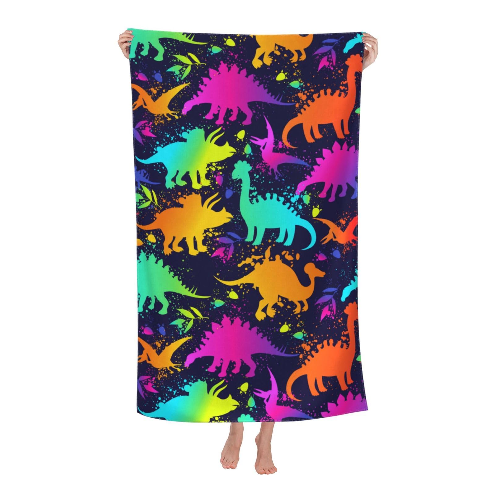LSRCPD Dinosaur Colorful Splash Dino Beach Towel Soft Absorbent Microfiber Quick Dry Large Bath Towels for Bathroom Women Men Boys Girls Pool Camping Travel Swimming Picnic Sports
